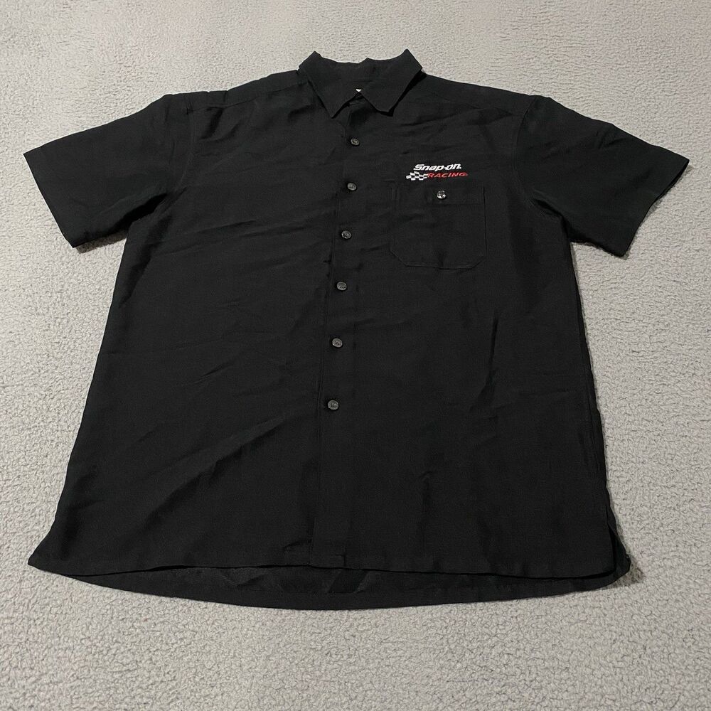 Snap On Racing Shirt Destinations Mens Medium Black NASCAR Button Short Sleeve